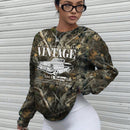 Ezwear sudadera holgada de cuello redondo de manga larga con patron de hojas de arce y ramas para mujer, adecuada para otono/invierno