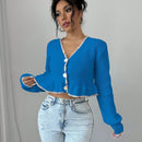 Raffinea blusa casual de manga larga con botones de unicolor, para uso diario