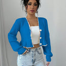 Raffinea blusa casual de manga larga con botones de unicolor, para uso diario