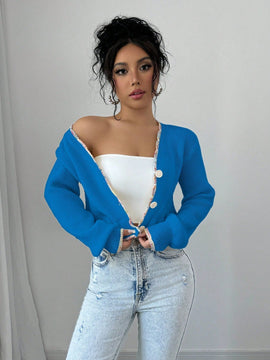 Raffinea blusa casual de manga larga con botones de unicolor, para uso diario