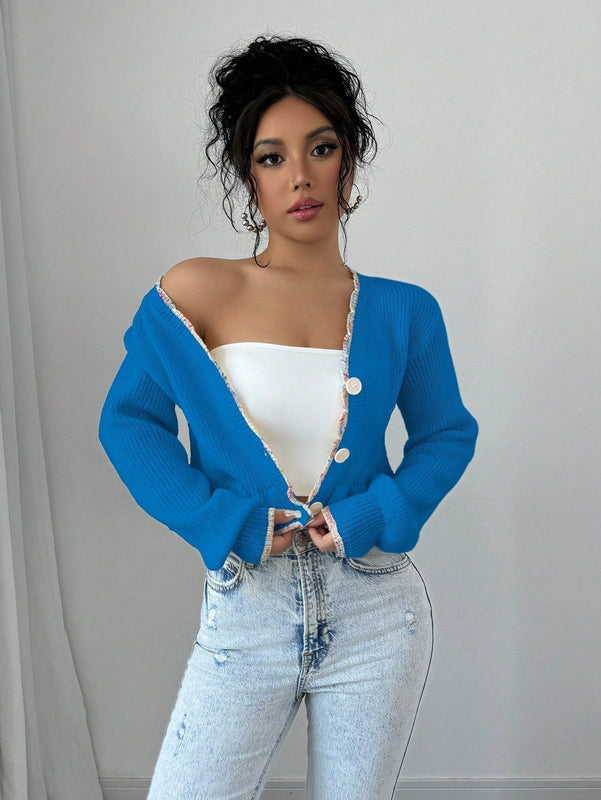 Raffinea blusa casual de manga larga con botones de unicolor, para uso diario