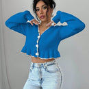 Raffinea blusa casual de manga larga con botones de unicolor, para uso diario