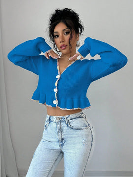 Raffinea blusa casual de manga larga con botones de unicolor, para uso diario