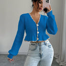 Raffinea blusa casual de manga larga con botones de unicolor, para uso diario
