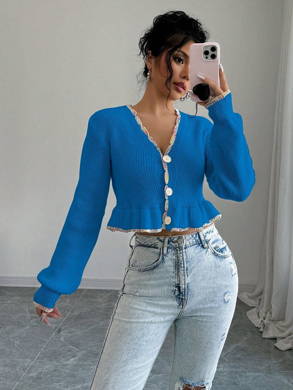 Raffinea blusa casual de manga larga con botones de unicolor, para uso diario