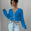 Raffinea blusa casual de manga larga con botones de unicolor, para uso diario