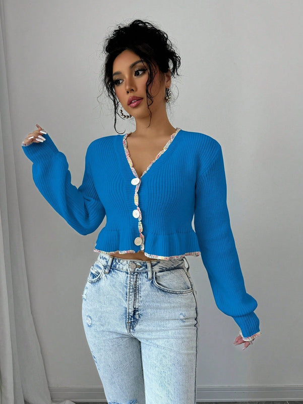 Raffinea blusa casual de manga larga con botones de unicolor, para uso diario
