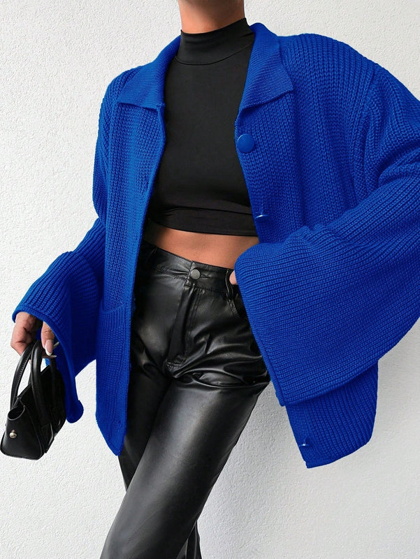 Cardigan de manga larga con botones y cuello para mujer, de estilo minimalista
