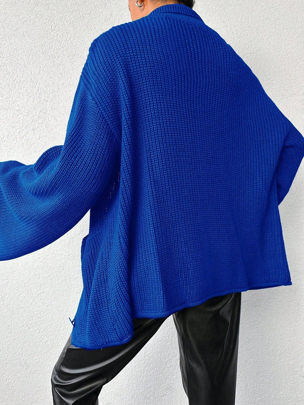 Cardigan de manga larga con botones y cuello para mujer, de estilo minimalista