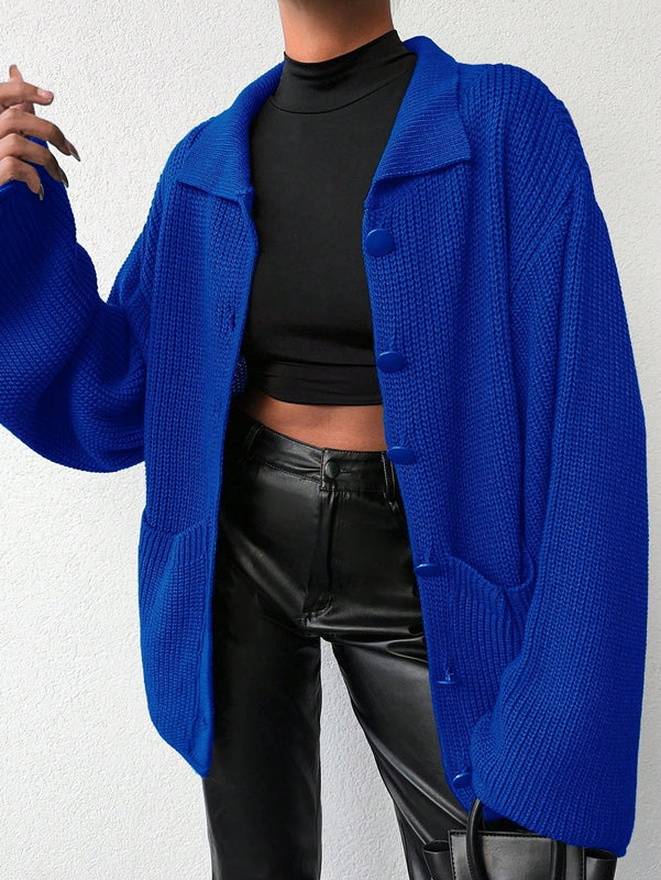 Cardigan de manga larga con botones y cuello para mujer, de estilo minimalista