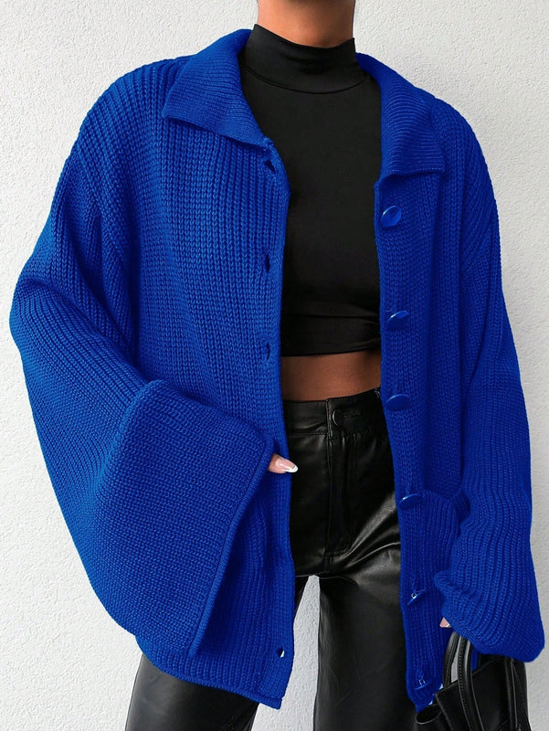 Cardigan de manga larga con botones y cuello para mujer, de estilo minimalista