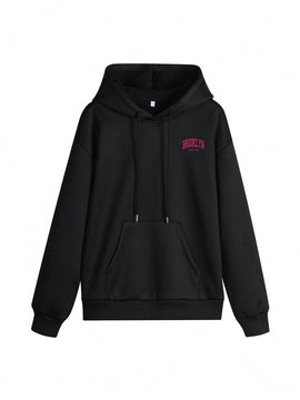 Sudadera con capucha informal y holgada para mujer con estampado de letra, manga larga, forro polar, disenada para un confort extremo, adecuada para usar en capas o sola para crear looks de moda, invierno