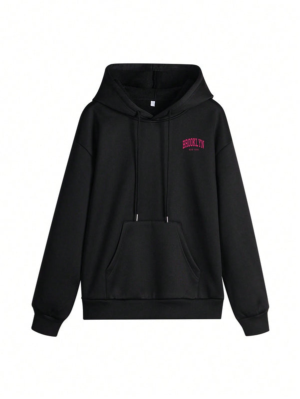 Sudadera con capucha informal y holgada para mujer con estampado de letra, manga larga, forro polar, disenada para un confort extremo, adecuada para usar en capas o sola para crear looks de moda, invierno