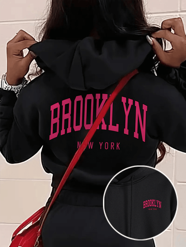 Sudadera con capucha informal y holgada para mujer con estampado de letra, manga larga, forro polar, disenada para un confort extremo, adecuada para usar en capas o sola para crear looks de moda, invierno
