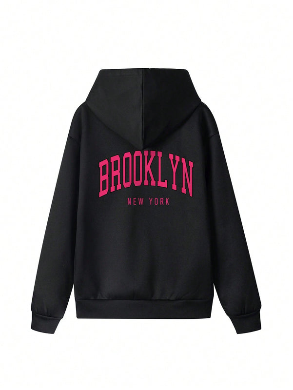 Sudadera con capucha informal y holgada para mujer con estampado de letra, manga larga, forro polar, disenada para un confort extremo, adecuada para usar en capas o sola para crear looks de moda, invierno