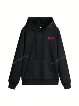 Sudadera con capucha informal y holgada para mujer con estampado de letra, manga larga, forro polar, disenada para un confort extremo, adecuada para usar en capas o sola para crear looks de moda, invierno