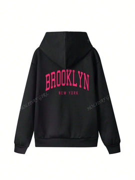 Sudadera con capucha informal y holgada para mujer con estampado de letra, manga larga, forro polar, disenada para un confort extremo, adecuada para usar en capas o sola para crear looks de moda, invierno
