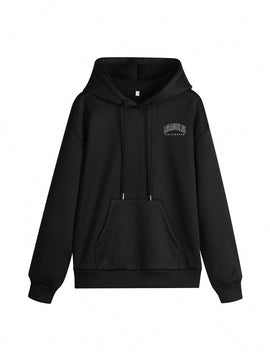 Sudadera con capucha informal y holgada para mujer con estampado de letra, manga larga, forro polar, disenada para un confort extremo, adecuada para usar en capas o sola para crear looks de moda, invierno