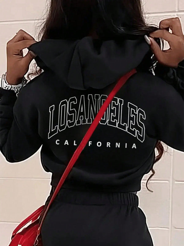 Sudadera con capucha informal y holgada para mujer con estampado de letra, manga larga, forro polar, disenada para un confort extremo, adecuada para usar en capas o sola para crear looks de moda, invierno