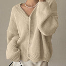 Dazy cardigan holgado de punto de color liso con cuello en v para mujer