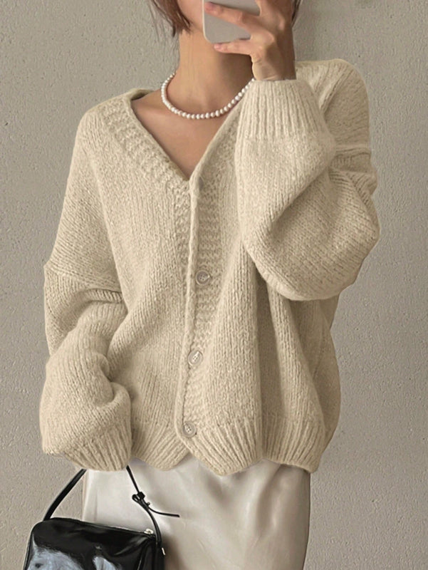 Dazy cardigan holgado de punto de color liso con cuello en v para mujer