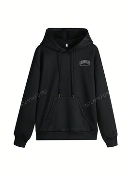 Sudadera con capucha informal y holgada para mujer con estampado de letra, manga larga, forro polar, disenada para un confort extremo, adecuada para usar en capas o sola para crear looks de moda, invierno