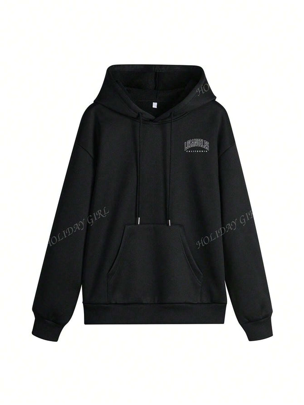 Sudadera con capucha informal y holgada para mujer con estampado de letra, manga larga, forro polar, disenada para un confort extremo, adecuada para usar en capas o sola para crear looks de moda, invierno