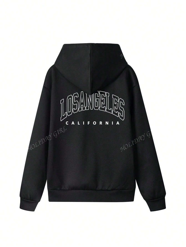 Sudadera con capucha informal y holgada para mujer con estampado de letra, manga larga, forro polar, disenada para un confort extremo, adecuada para usar en capas o sola para crear looks de moda, invierno