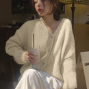 Dazy cardigan holgado de punto de color liso con cuello en v para mujer