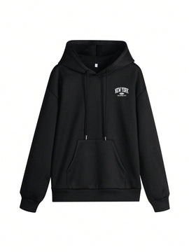 Sudadera con capucha informal y holgada para mujer con estampado de letra, manga larga, forro polar, disenada para un confort extremo, adecuada para usar en capas o sola para crear looks de moda, invierno