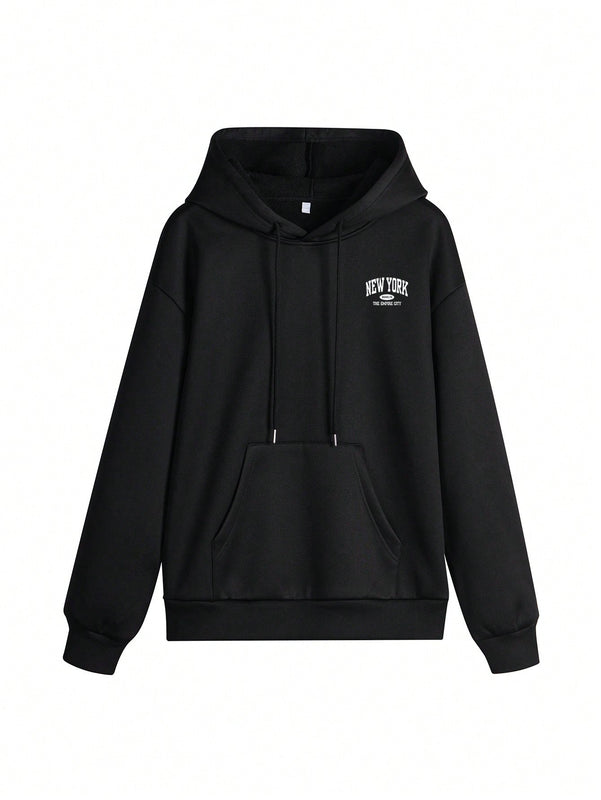 Sudadera con capucha informal y holgada para mujer con estampado de letra, manga larga, forro polar, disenada para un confort extremo, adecuada para usar en capas o sola para crear looks de moda, invierno