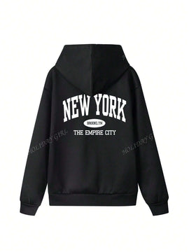 Sudadera con capucha informal y holgada para mujer con estampado de letra, manga larga, forro polar, disenada para un confort extremo, adecuada para usar en capas o sola para crear looks de moda, invierno