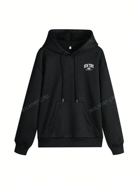 Sudadera con capucha informal y holgada para mujer con estampado de letra, manga larga, forro polar, disenada para un confort extremo, adecuada para usar en capas o sola para crear looks de moda, invierno