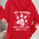 Lune sudadera con capucha informal para mujer con estampado de letra y pata de perro, para otono/invierno