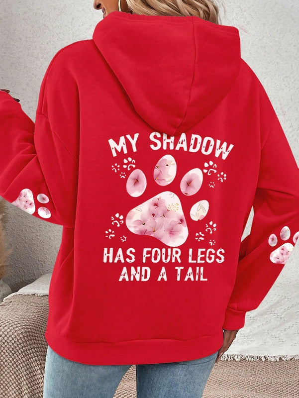Lune sudadera con capucha informal para mujer con estampado de letra y pata de perro, para otono/invierno