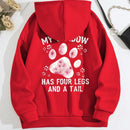 Lune sudadera con capucha informal para mujer con estampado de letra y pata de perro, para otono/invierno