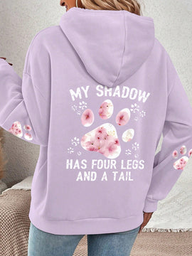 Lune sudadera con capucha informal para mujer con estampado de letra y pata de perro, para otono/invierno