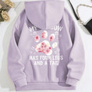 Lune sudadera con capucha informal para mujer con estampado de letra y pata de perro, para otono/invierno