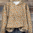 Lune sudadera con capucha de estampado floral vintage todo sobre en estilo minimalista casual, adecuada para otono/invierno