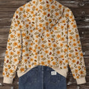 Lune sudadera con capucha de estampado floral vintage todo sobre en estilo minimalista casual, adecuada para otono/invierno