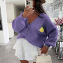 Cardigan corto casual de manga larga para mujer con botones y diseno de jacquard con limones, para otono e invierno