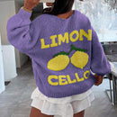 Cardigan corto casual de manga larga para mujer con botones y diseno de jacquard con limones, para otono e invierno
