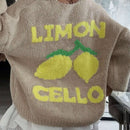 Chaqueta corta de cardigan casual de manga larga con botones y estampado de limon oversize para mujer en otono e invierno