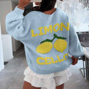 Chaqueta corta de mujer tipo cardigan de manga larga con botones, casual, con diseno de jacquard con limones, para otono e invierno