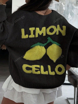 Chaqueta corta de mujer tipo cardigan de manga larga con botones, casual, con diseno de jacquard con limones, para otono e invierno