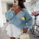 Cardigan corto casual de manga larga para mujer con botones y diseno de jacquard con limones, para otono e invierno