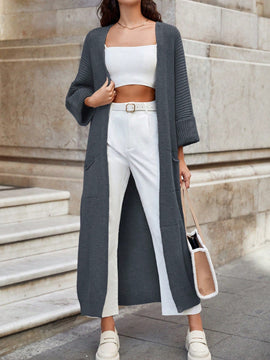 Cardigan casual holgado de unicolor de manga larga tipo murcielago, para otono/invierno