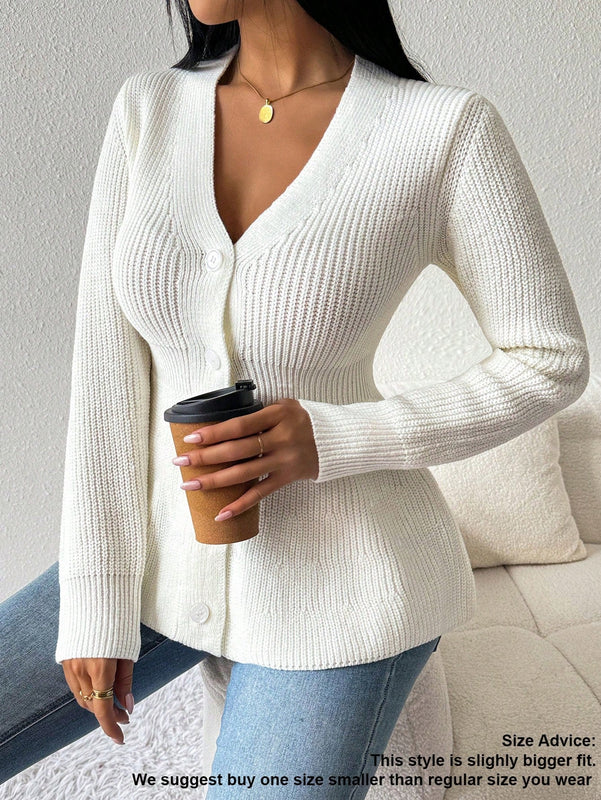 Lune cardigan elegante de mujer con cuello en v, cintura cenida y volantes en el bajo