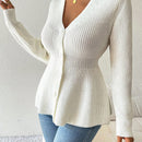 Lune cardigan elegante de mujer con cuello en v, cintura cenida y volantes en el bajo