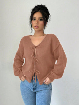 Prive blusa casual de manga larga con amarres delanteros para mujer, para uso diario